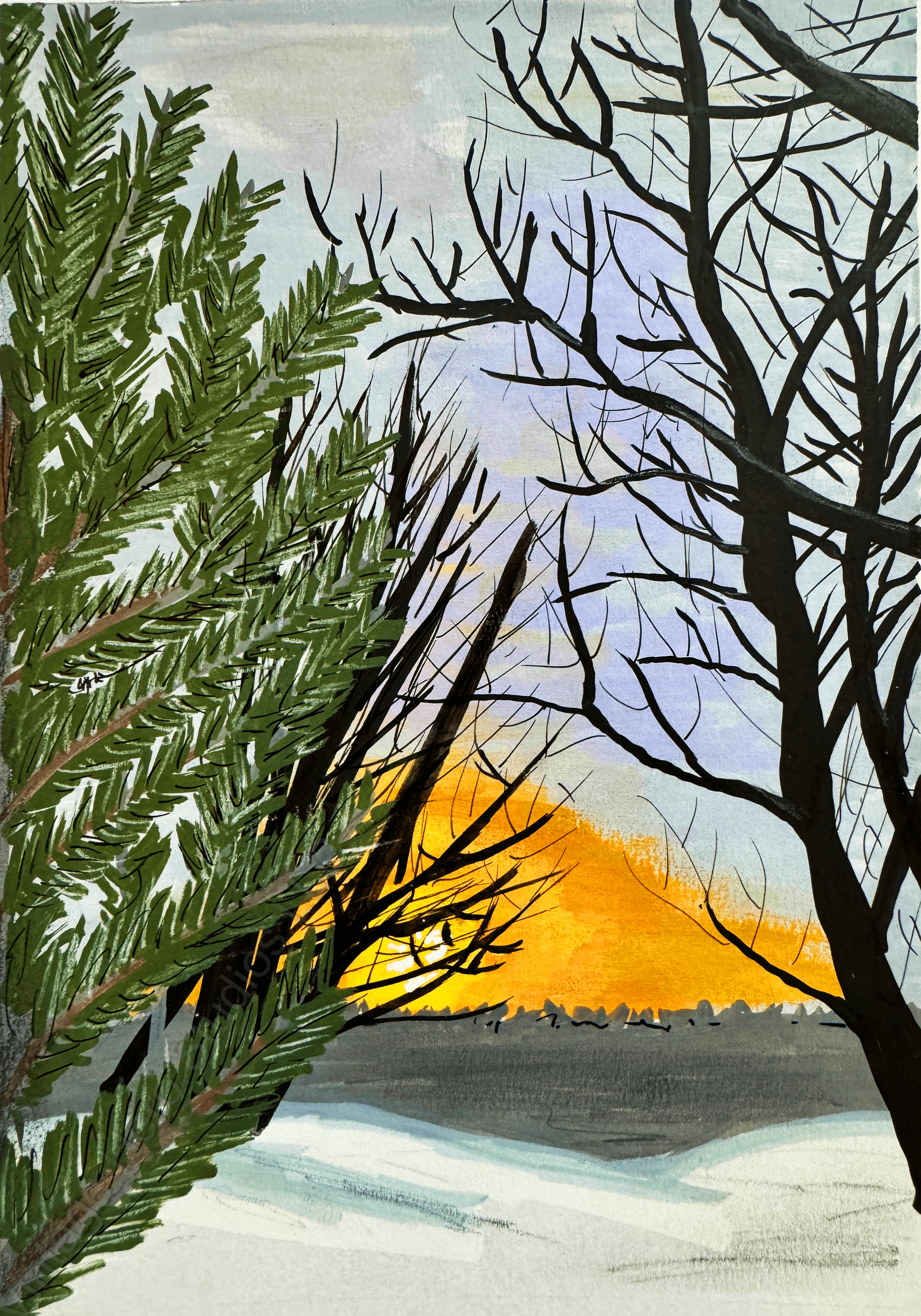 Cold Sunrise — Original Drawing